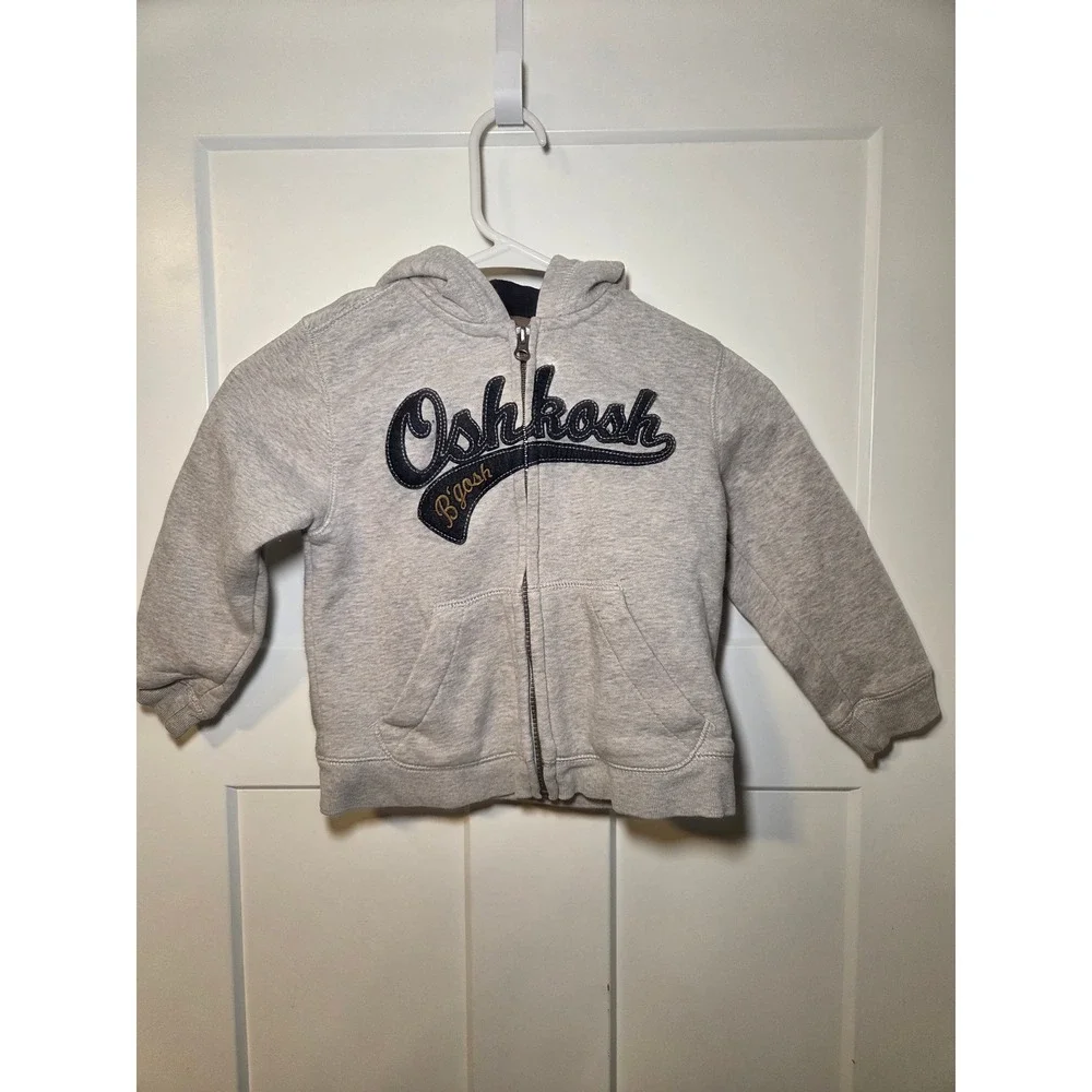 OshKosh Bgosh Toddler Boys Gray Full Zip‎ Logo Hoodie Sweatshirt 4T